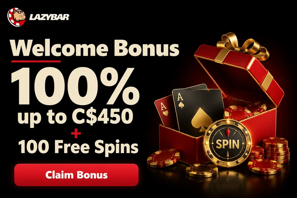 LazyBar welcome bonus 100% up to C0 and 100 free spins for Canada